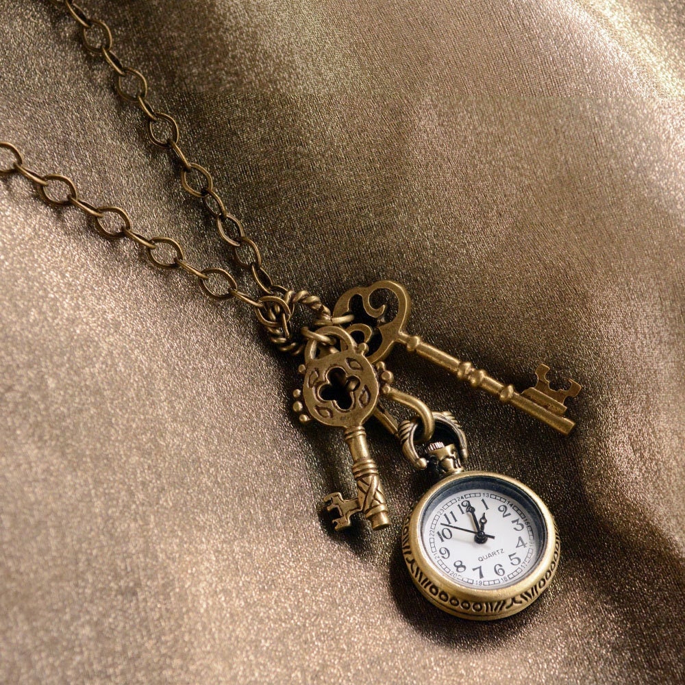 Alice in Wonderland Antique Style Full Size Pocket Watch on Necklace With  Charm FREE Gift Box/pouch 