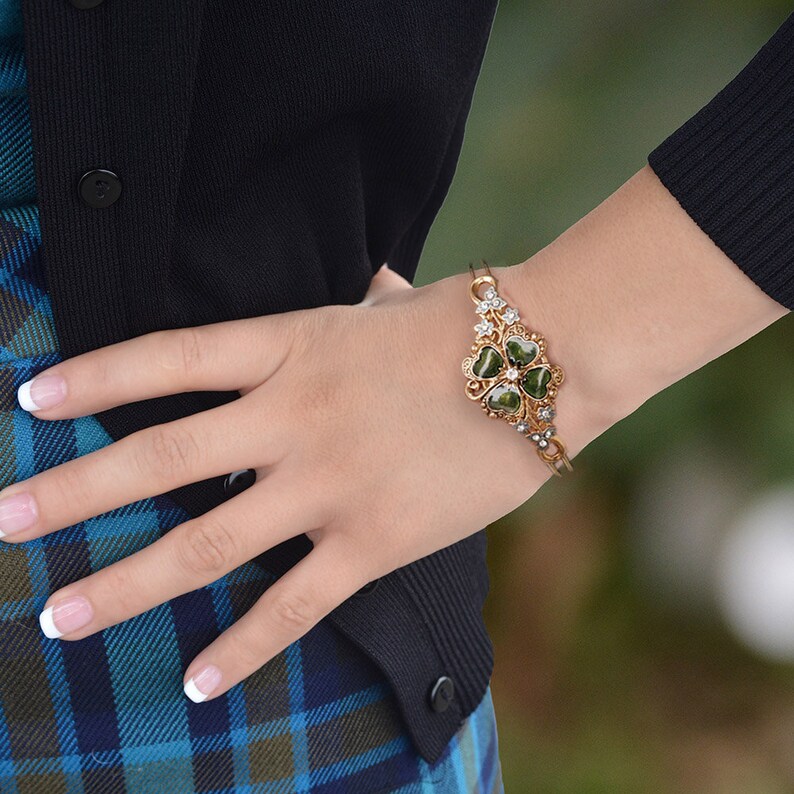 Bracelet de la Saint-Patrick, trèfle à 4 feuilles, trèfle, bonne chance, bracelet bracelet porte-bonheur, vert, irlandais, bijoux de la Saint-Patrick BR350 image 4