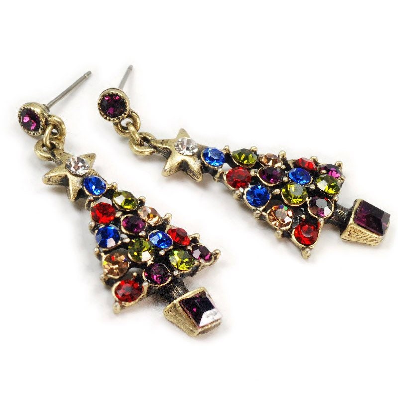 Christmas Tree Earrings, Christmas Earrings, Silver and Gold