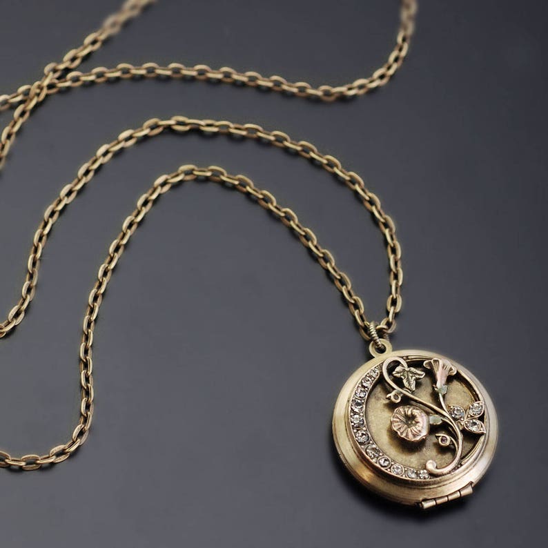 Morning Glory Bronze Locket Bronze Locket N1587 Flower Locket Morning Glory Locket Morning Glory Necklace Flower Necklace