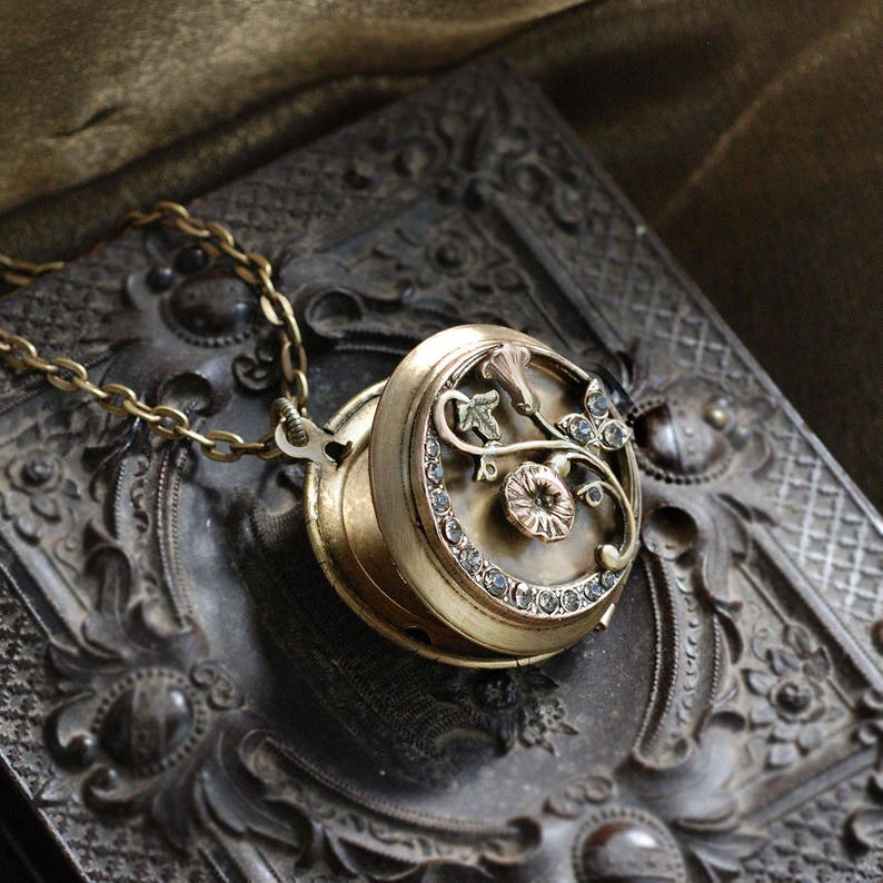 Morning Glory Bronze Locket Bronze Locket N1587 Flower Locket Morning Glory Locket Morning Glory Necklace Flower Necklace