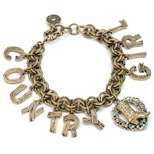 Charm Bracelet, Country Western Bracelet, Word Jewelry, Cowgirl Bracelet, Cowboy Bracelet, Gift for Friend, Cowgirl Jewelry BR327