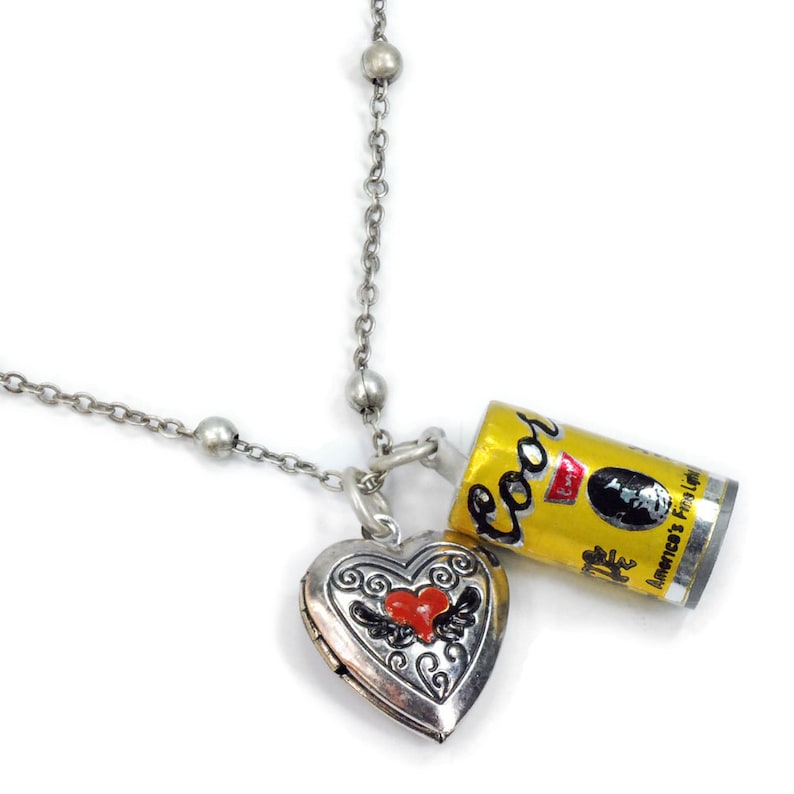 Beer Can and Heart Locket Necklace Beer Necklace Alcohol Etsy