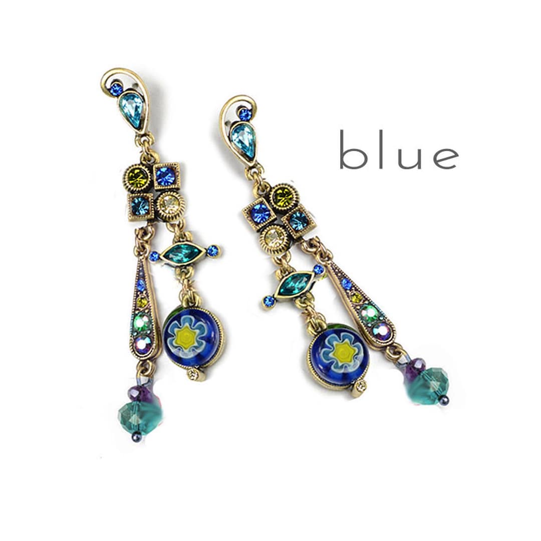 ブルーのミルフィオリガラスイヤリング：ミッドセンチュリーモダン