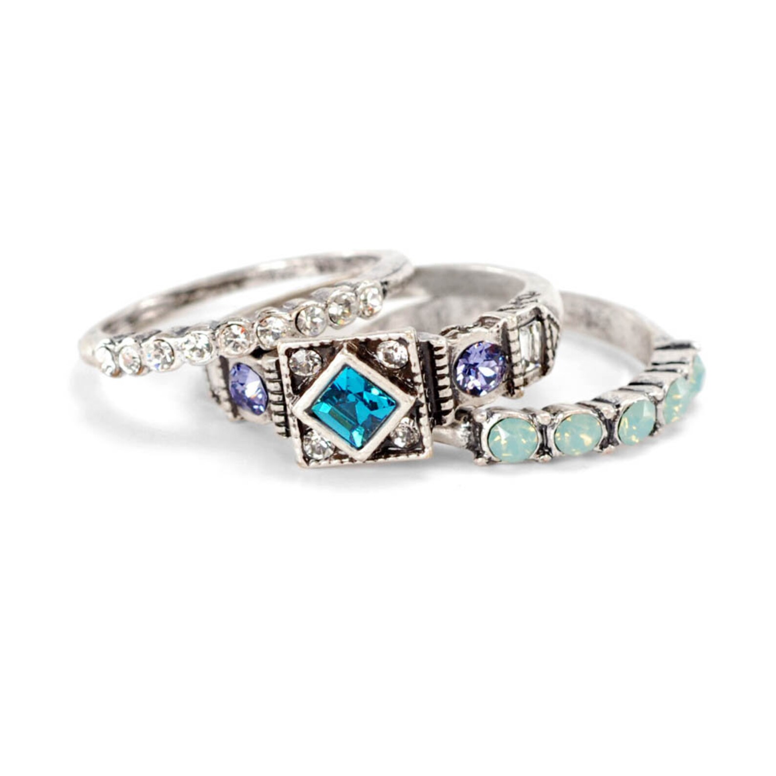 Crystal Stacking Rings Set: Blue Boho Stackable Rings - Etsy