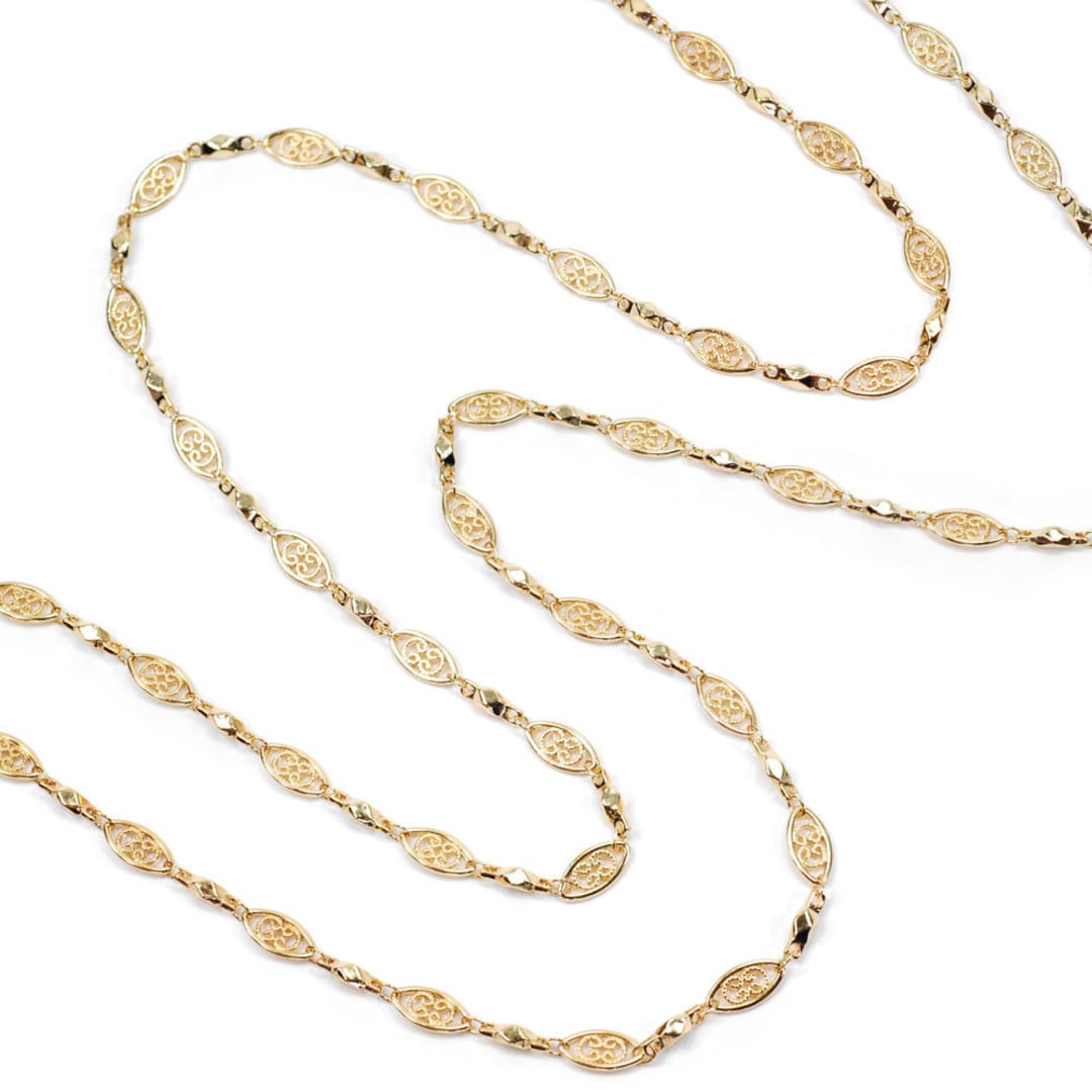 Long Filigree Chain Necklace: Delicate Victorian Style, 45 Inch - Etsy
