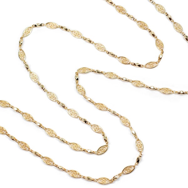 Long collier chaîne en or filigrane, longue chaîne délicate en argent, collier superposé, collier chaîne victorien N1317