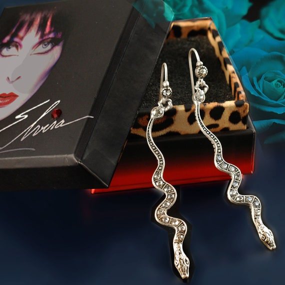 Elvira Snake Earrings Gothic Halloween Jewelry Silver Snake