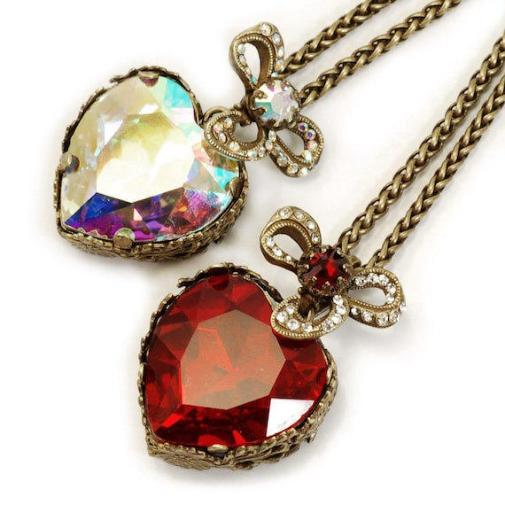 ◆VINTAGE HOLLYWOOD◆ Colorful Heart Necklace VH2313NE008B Colorful Intarsia Stone HEART Pendant Necklace Sterling