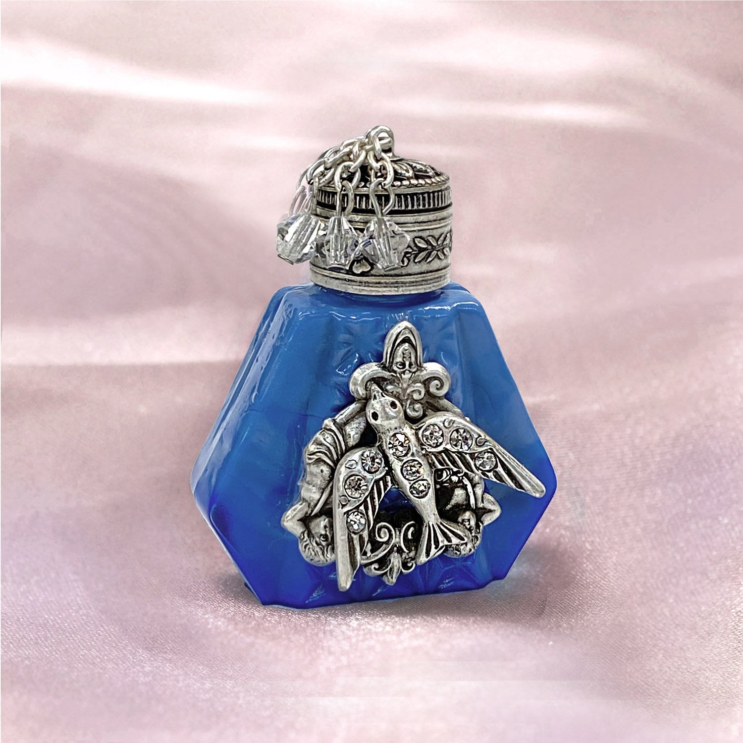 アンティーク コバルトブルー 香水瓶 ツバメ