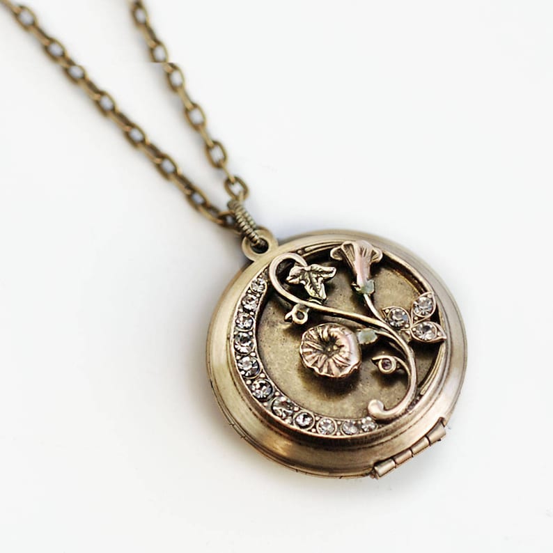 Morning Glory Bronze Locket Bronze Locket N1587 Flower Locket Morning Glory Locket Morning Glory Necklace Flower Necklace