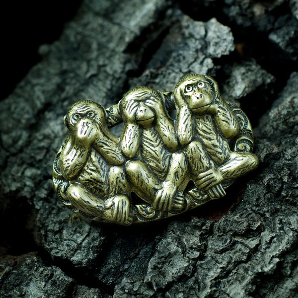 Monkey pin, Wise monkeys, lapel pin, vintage jewelry, hear no evil speak no evil see no evil, steampunk jewelry, animal jewelry, monkey P661