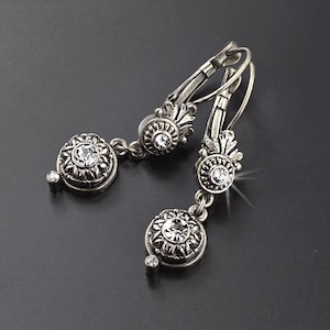 Victorian Silver Dangle Earrings: Romantic Crystal Leverbacks