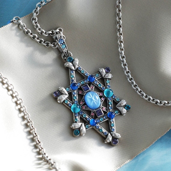 Star of David Necklace: Antique Silver Jewish Star Pendant, Esther, Purim Magen David
