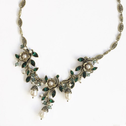 Emerald Green Crystal Vintage Necklace Emerald Statement - Etsy