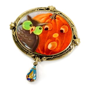 Pumpkin Pin, Owl Pin, Pumpkin Brooch, Owl Brooch, Halloween Jewelry, Halloween Brooch, Halloween Pin, Pin, Boorch, Owl Jewelry, Pumpkin P327