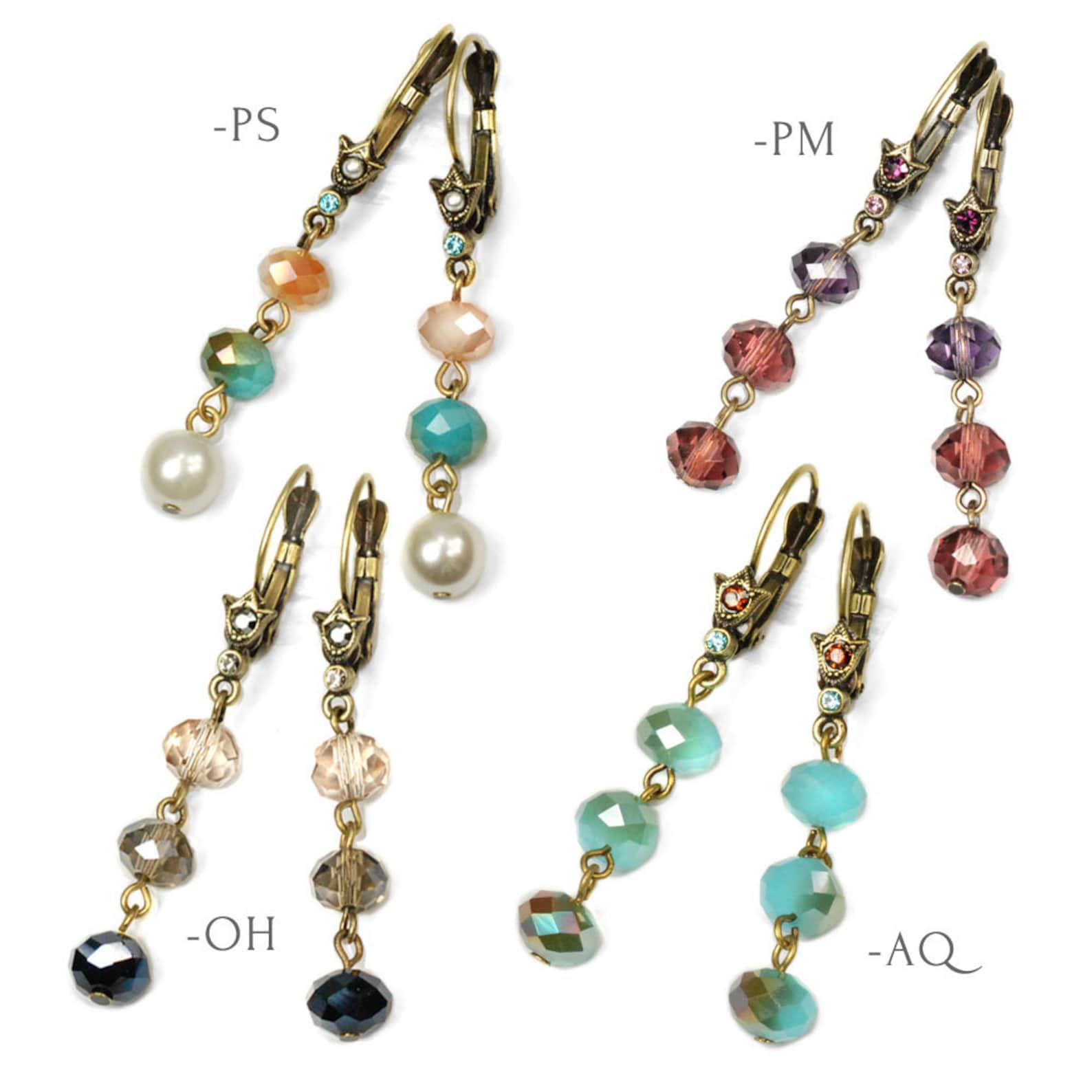 Triple Bead Dangle Earrings Multiple Bead Earrings Crystal Etsy