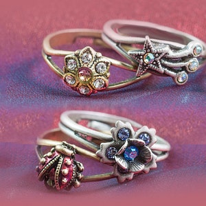 Swarovski Crystal Stacking Ring: Boho Blume, Stern, Marienkäfer
