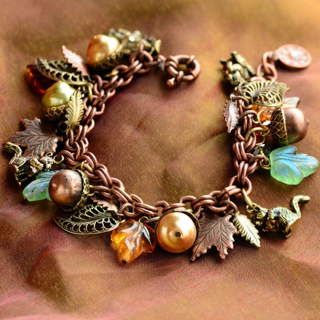 Autumn Crystal Bracelet with Leaf and Pine Cone Charms | Autumn bracelet,  Fall fashion jewelry, Earthy jewelry