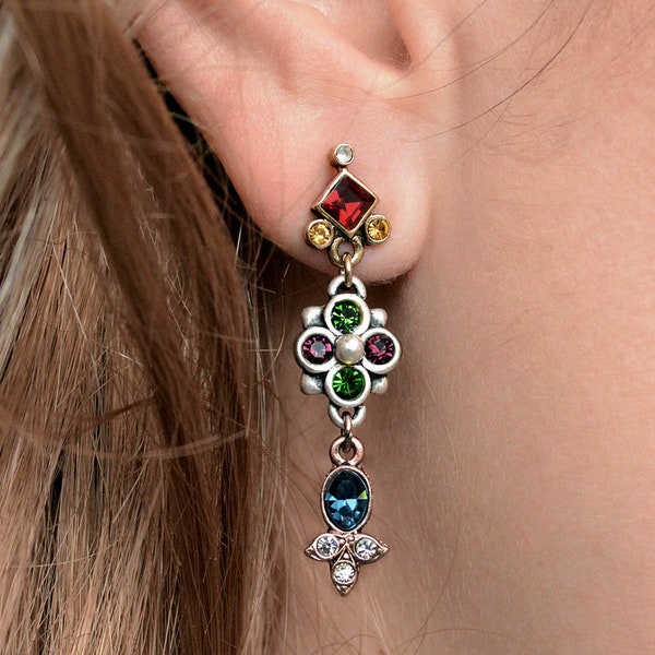 Boucles d’oreilles en cristal de royauté victorienne multicolore, boucles d’oreilles vintage Drop, boucles d’oreilles Renaissance, boucles d’oreilles Canterbury, E647