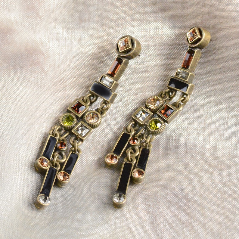 Art Deco Waterfall Earrings, Deco Jewelry, Long Earrings, Silver Earrings, Blue Crystal Earrings, Gatsby Jewelry, 1920s Flapper Jewelry E782 image 3