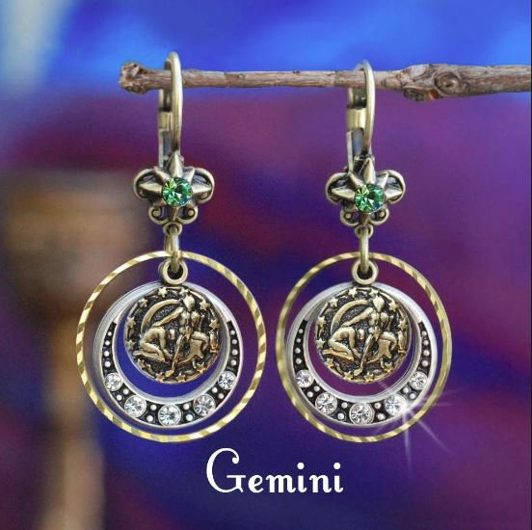 Gemini Earrings Gemini Jewelry Zodiac Jewelry Zodiac Etsy