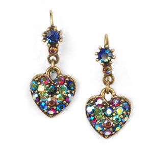 Crystal Heart Earrings, Heart Jewelry, Love, Romance, Colorful Earrings, Multi Color Jewelry, Heart Shape Jewelry, Gift for Her E337