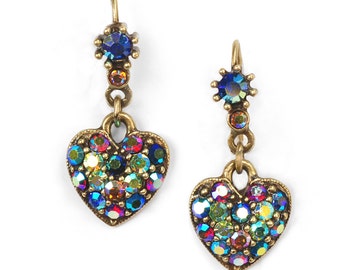 Crystal Heart Earrings, Heart Jewelry, Love, Romance, Colorful Earrings, Multi Color Jewelry, Heart Shape Jewelry, Gift for Her E337