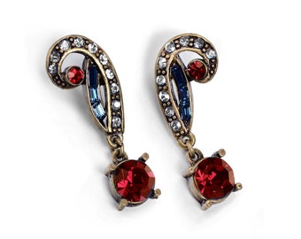 Pendientes Art Déco de cristal Swarovski: joyas patrióticas en rojo, blanco y azul