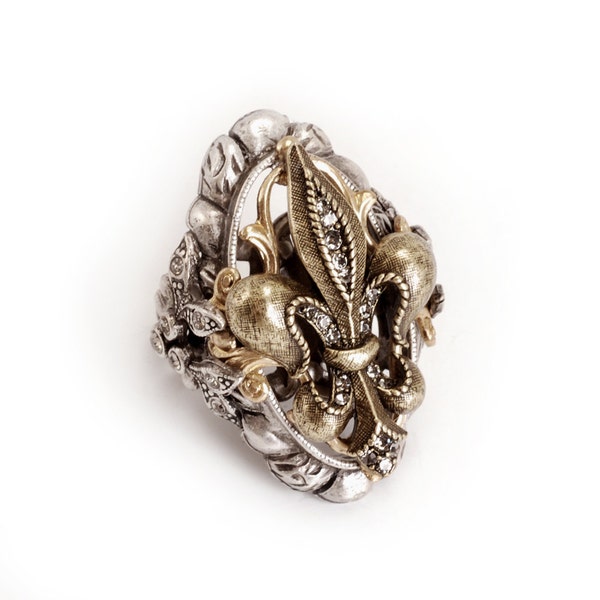 French Ritz Fleur De Lis Ring, Paris Jewelry, Vintage Fleur Ring, Fleur Jewelry, New Orleans Jewelry, Vintage Ring, Antique Ring R336