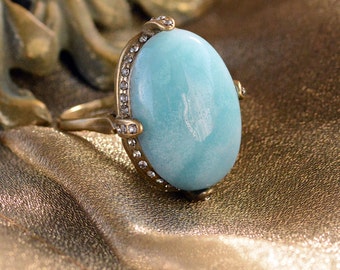 Gemstone Ring, Amazonite Ring, Natural Gemstone Ring, Blue Ring, Amazonite Jewelry, Vintage Gemstone Ring, Gemstone Jewelry R131