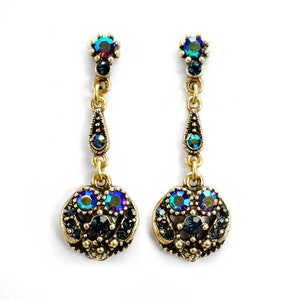 Peacock Crystal Dangle Earrings: Vintage Style Bronze Earrings