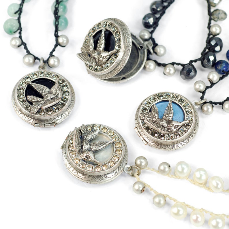 Bird Lover N1357 Locket Necklace Bird Jewelry Bird Locket Locket Pendant Boho Necklace Crochet Necklace Hand Knotted Necklace