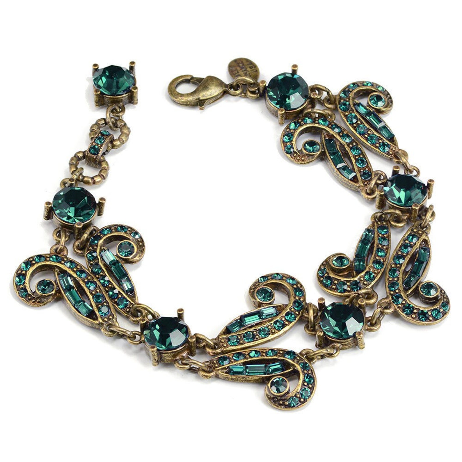 Art Deco Emerald Green Crystal Statement Bracelet Garnet - Etsy