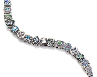 Etheria, Statement Bracelet, Silver Bracelet, Crystal Bracelet, Charm Bracelet, Canterbury, Renaissance Jewelry, Vintage Bracelet BR578-ET