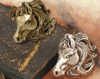 Hand Burnished Horse Head Ring: Equestrian Statement Jewelry