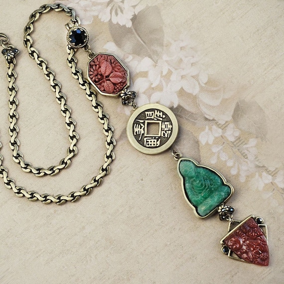 Necklace Vintage Corail Peau d'Ange diamonds and white gold