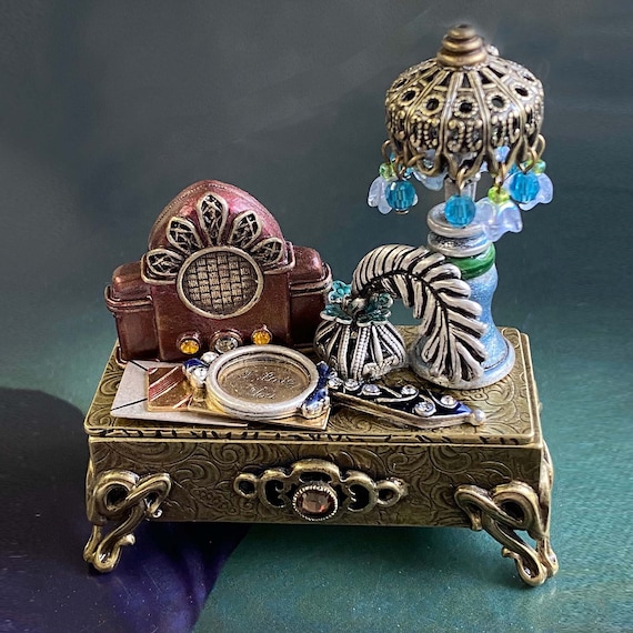 Vintage Desk Box, Trinket Box, Miniature Jewelry Box, Mini Vintage Desk Box, Trinket Box, Miniature Jewelry Box, Mini