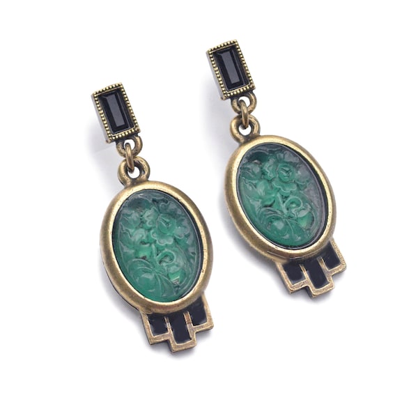 Art Deco Vintage Green Jadeite Earrings, Jade jewelry, Vintage Deco Earrings, Art Deco Jewelry, Boho earrings E739