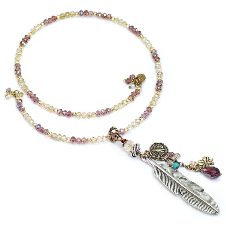 Beaded Boho Choker Bead Choker N1418 Boho Feather Necklace Gypsy Necklace Hippie Jewelry Boho Jewelry Gypsy Jewelry Hippie Necklace