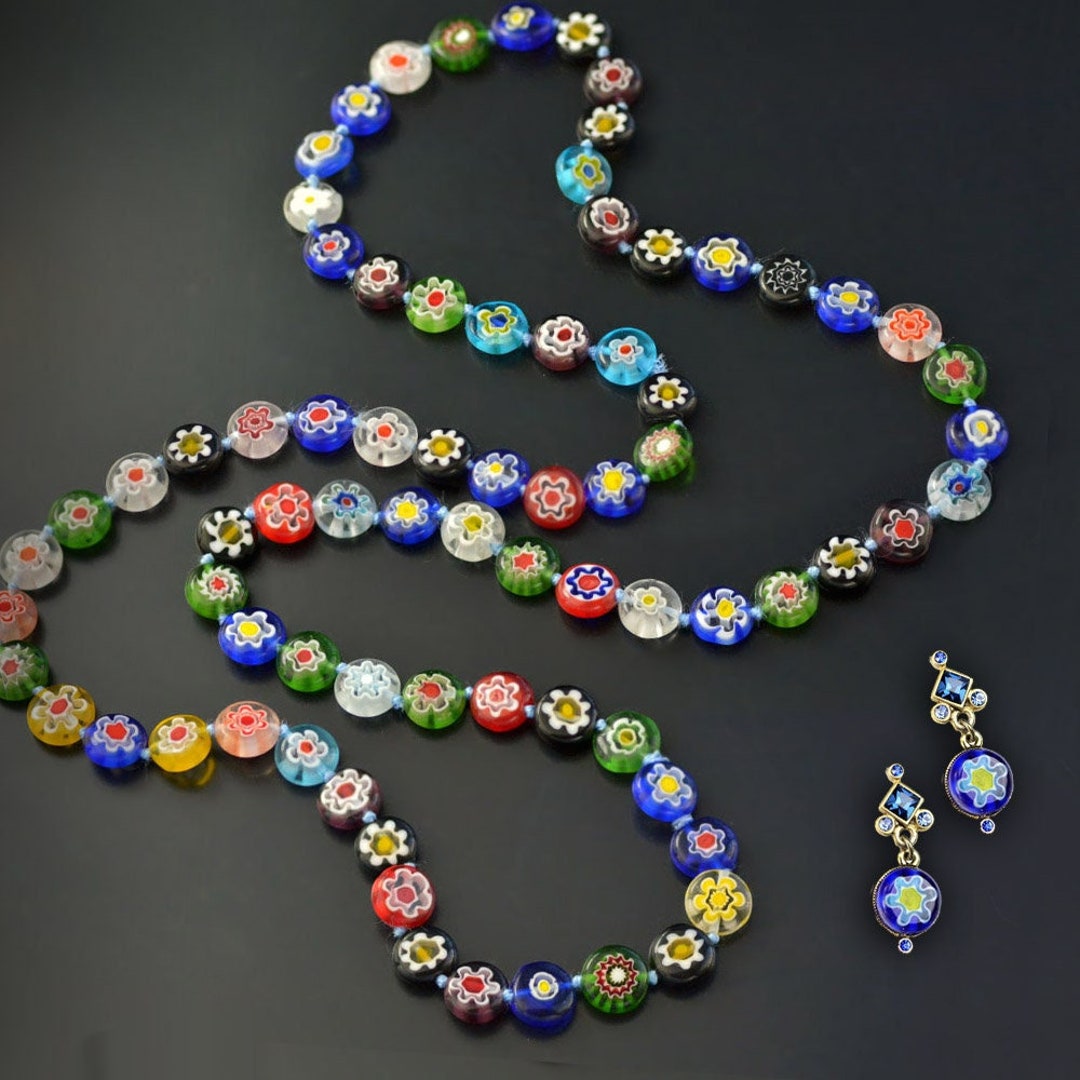 Murano Glass Millefiori Beaded Necklace, Choose your size, Made in