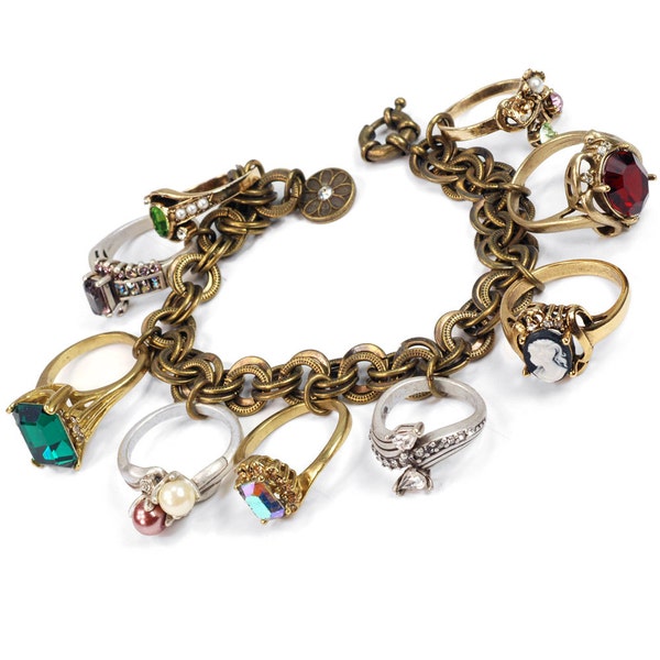 Ring Charm Bracelet, Ring Charm, Charm Bracelet, Antique Rings, Vintage Ring, 14K Gold Ring, Vintage Bracelet, Bracelet, Ring BR122