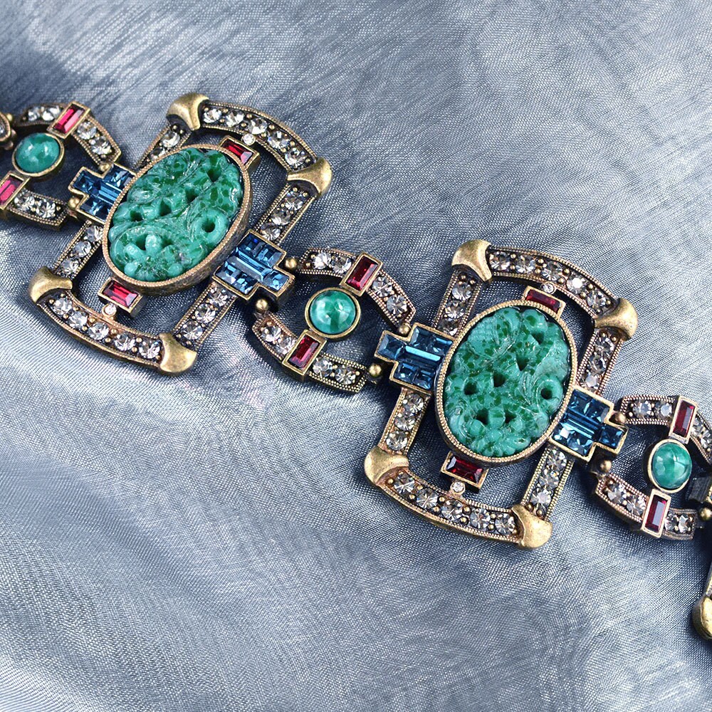 Art Deco Green Glass Jade Bracelet Vintage Asian Bracelet | Etsy