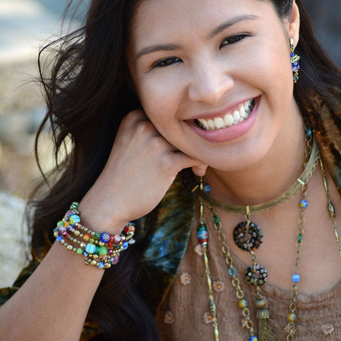 Beaded Millefiori Glass Wrap Bracelet Boho Bracelet Murano Etsy