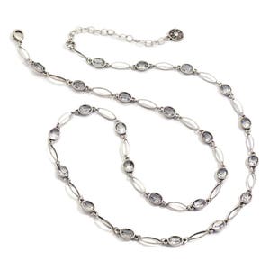 Oval Crystal Station Necklace, Crystal Necklace, Chain Necklace, Long Necklace, Layering Necklace, Silver Necklace, Bronze Necklace N1512
