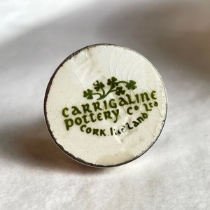 Carrigaline Co. Ireland, vintage china, Irish shamrock design, maker's mark, round sterling silver adjustable ring