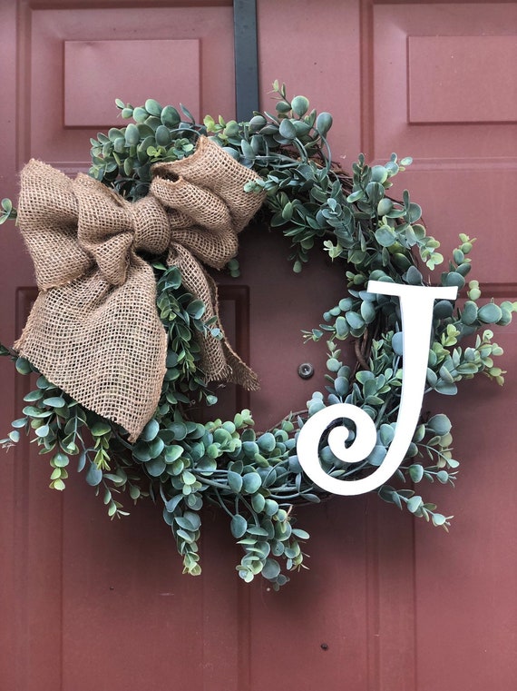 Boxwood Monogram Wreath Front Door Wreaths With Burlap Bow Boxwood Wreath With Initial Year Round Wreath Everyday Wreath With Letter