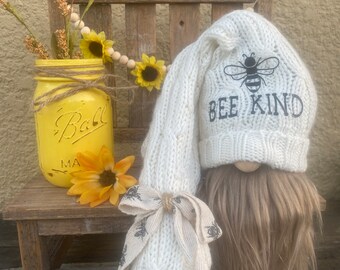 Bee kind bee gnome, Natural honey bee decor, Tiered tray decor, Bees, Honey bee gnomes