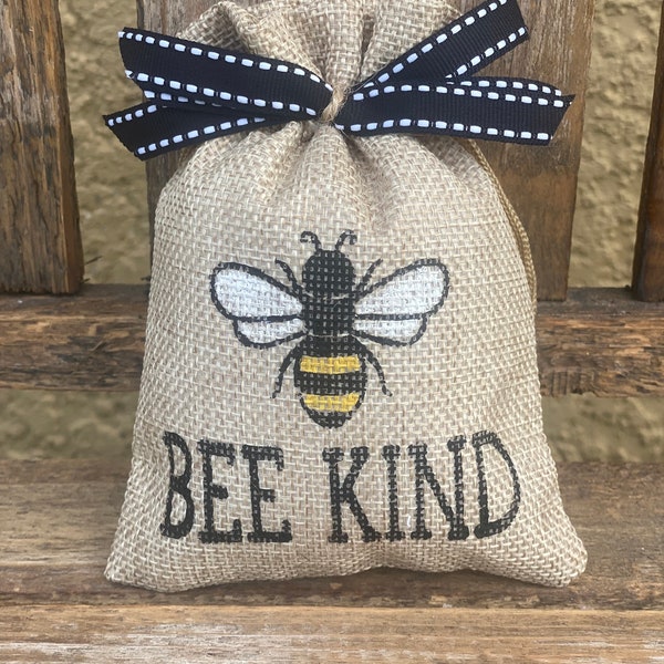 Bee kind burlap sack, Decorative burlap bag, Farmhouse decor, Tiered tray decor, Bees