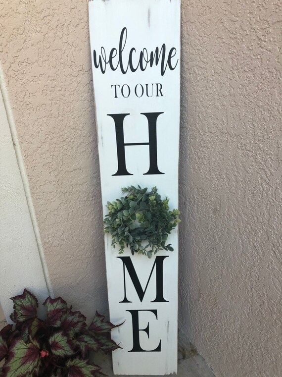 Rustic Front Porch Sign With Wreath Front Door Decor Welcome Etsy